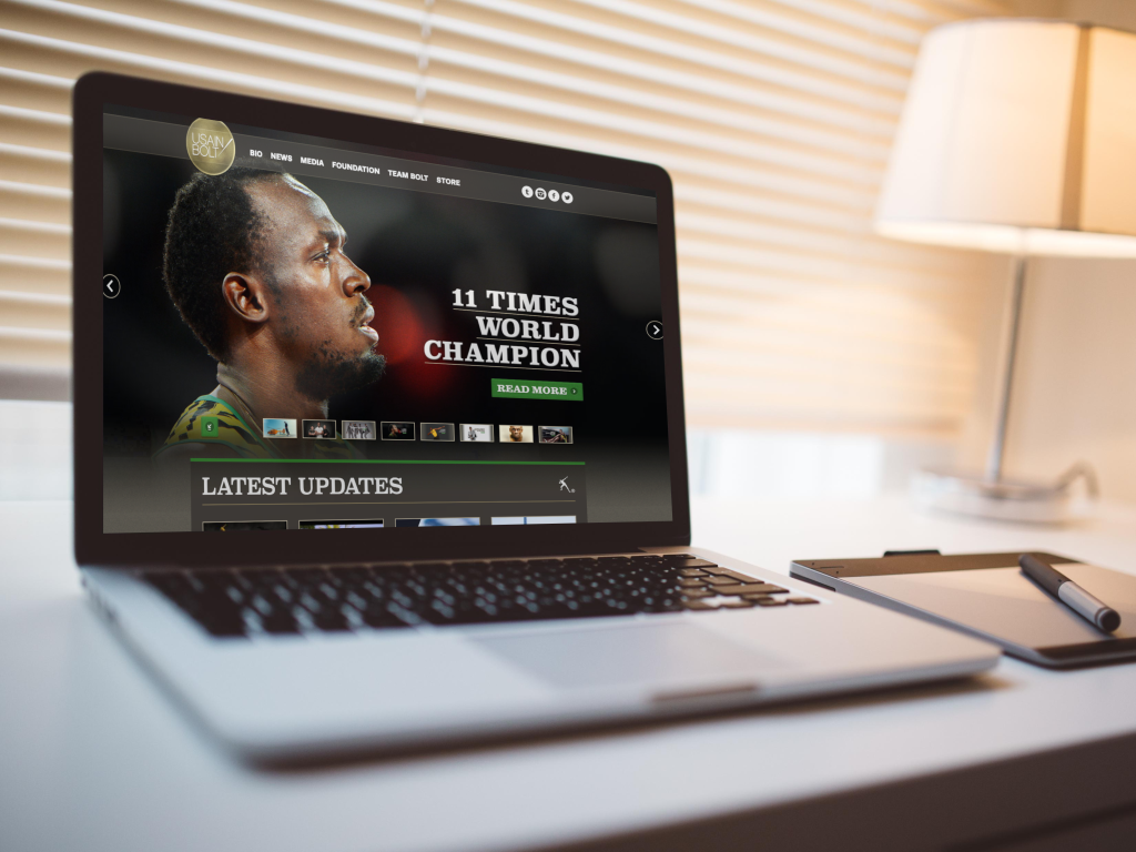 Mockup met de website van Usain Bolt