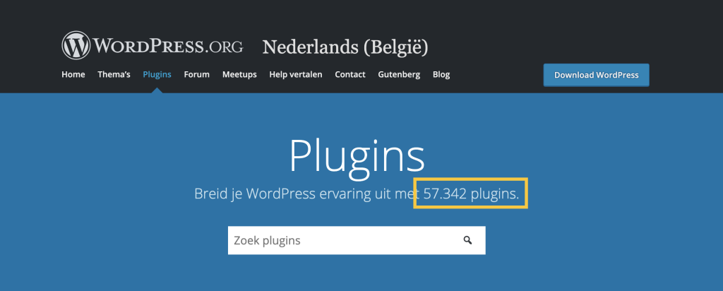 Screenshot van het aantal WordPress plugins