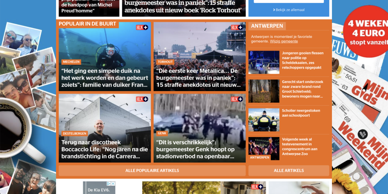 Huidige design van de sectie In de buurt op HLN.